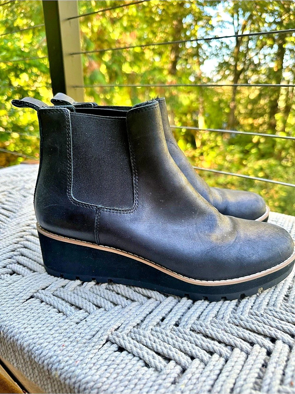 Eileen Fisher Chelsea Wedge Leather Bootie Black US 8